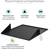 StarTech.com 2U 19" 2-Post Network Rack Shelf 20in Deep Center Mount Cantilever Tray Rackmount for AV/Data Equipment 75lb Capacity
