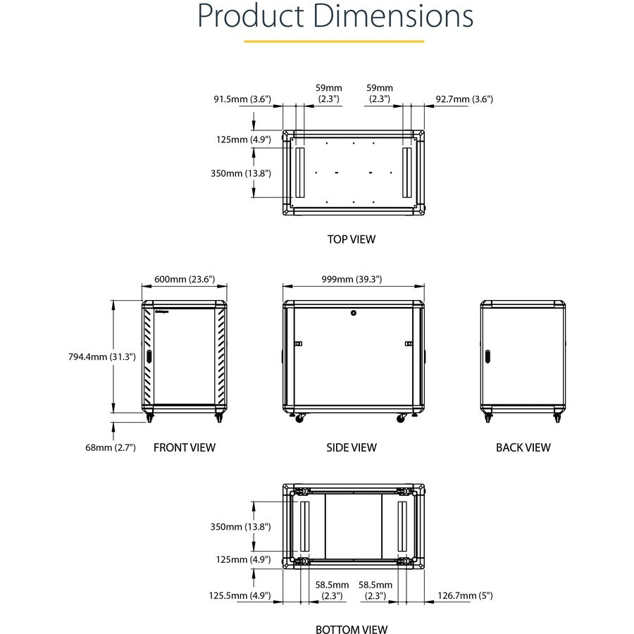 StarTech.com Baie serveur 15U à 4 montants, baie de données 48 cm pour ordinateur/équipement informatique, baie réseau domestique, baie serveur mi-hauteur