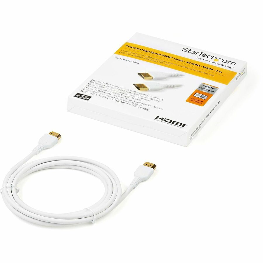 StarTech.com 2m Premium Certified HDMI 2.0 Cable with Ethernet - 6ft High Speed UHD 4K 60Hz HDR Durable Rugged Ultra HD HDMI Monitor Cord