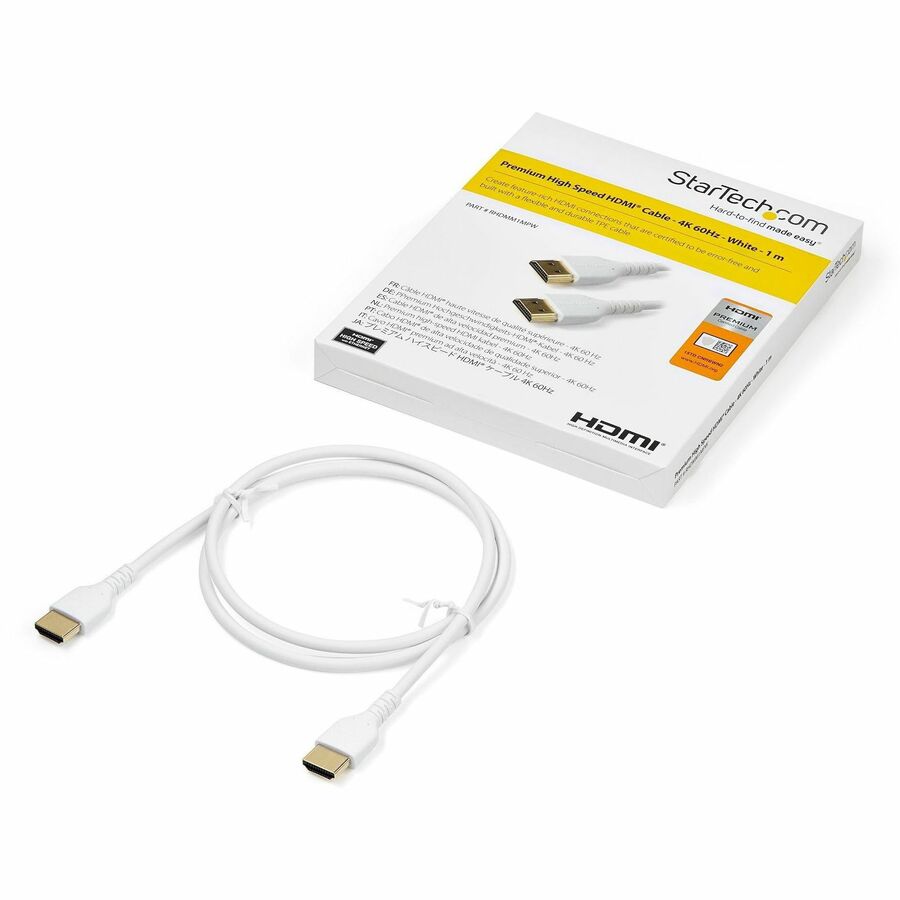 Câble HDMI 2.0 StarTech.com certifié Premium de 1 m avec Ethernet - Câble HDMI haute vitesse UHD 4K 60 Hz HDR de 91 cm, robuste et durable pour moniteur Ultra HD