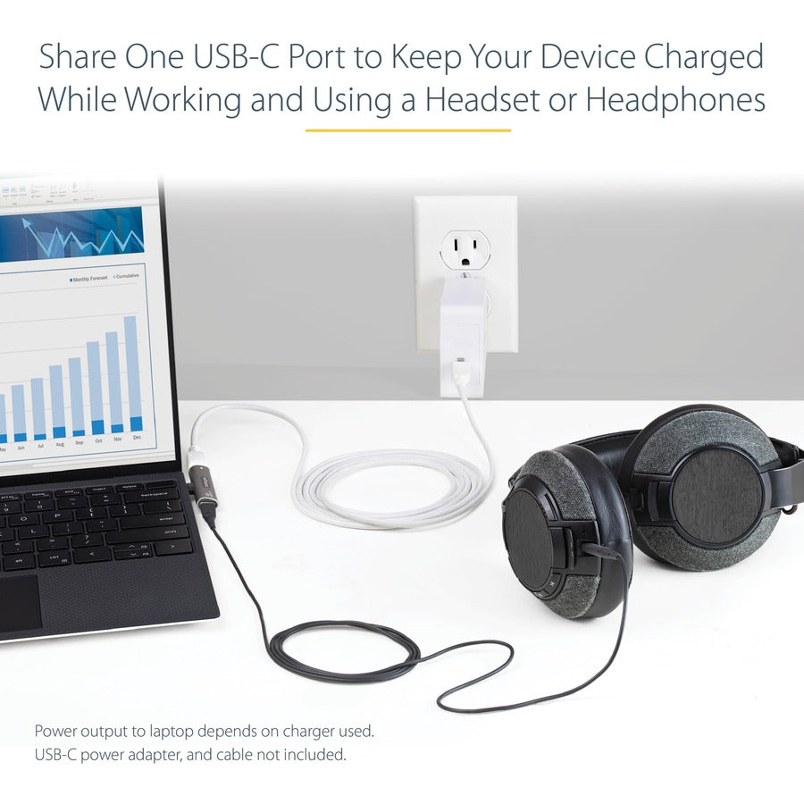 StarTech.com USB C Audio & Charge Adapter, USB-C Audio Adapter, USB C Audio Headset Port and USB Type-C PD Charger, For USB-C Phone/Tablet