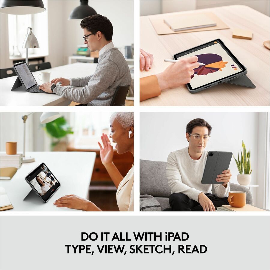 Logitech Combo Touch Keyboard/Cover Case for 11" (279.40 mm) Apple, Logitech iPad Pro, iPad Pro (2nd Generation), iPad Pro (3rd Generation) Tablet - Oxford Gray