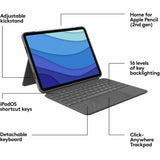 Logitech Combo Touch Keyboard/Cover Case for 11" (279.40 mm) Apple, Logitech iPad Pro, iPad Pro (2nd Generation), iPad Pro (3rd Generation) Tablet - Oxford Gray