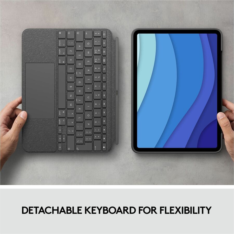 Logitech Combo Touch Keyboard/Cover Case for 11" (279.40 mm) Apple, Logitech iPad Pro, iPad Pro (2nd Generation), iPad Pro (3rd Generation) Tablet - Oxford Gray