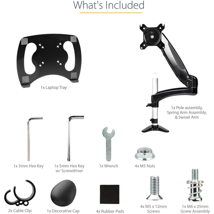 StarTech.com Desk Mount Laptop Arm, Full Motion Articulating Arm/Stand for Laptop or 34" (17.6lb/8kg) Monitor, VESA Mount Laptop Tray
