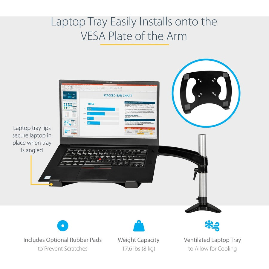 StarTech.com Desk Mount Laptop Arm, Full Motion Articulating Arm/Stand for Laptop or 34" (17.6lb/8kg) Monitor, VESA Mount Laptop Tray
