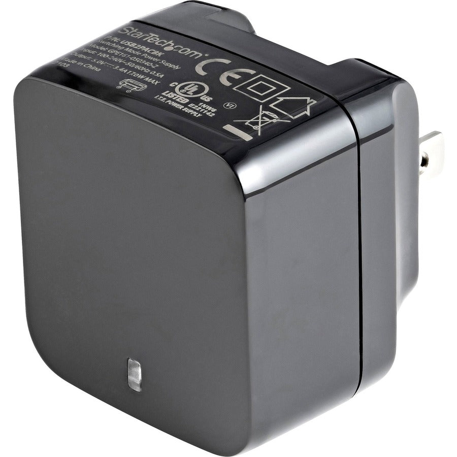 Chargeur mural USB 2 ports StarTech.com, hub de charge mural 17 W (ports 2,4 A et 1 A), adaptateur secteur double USB-A, chargeur portable pour téléphones/tablettes