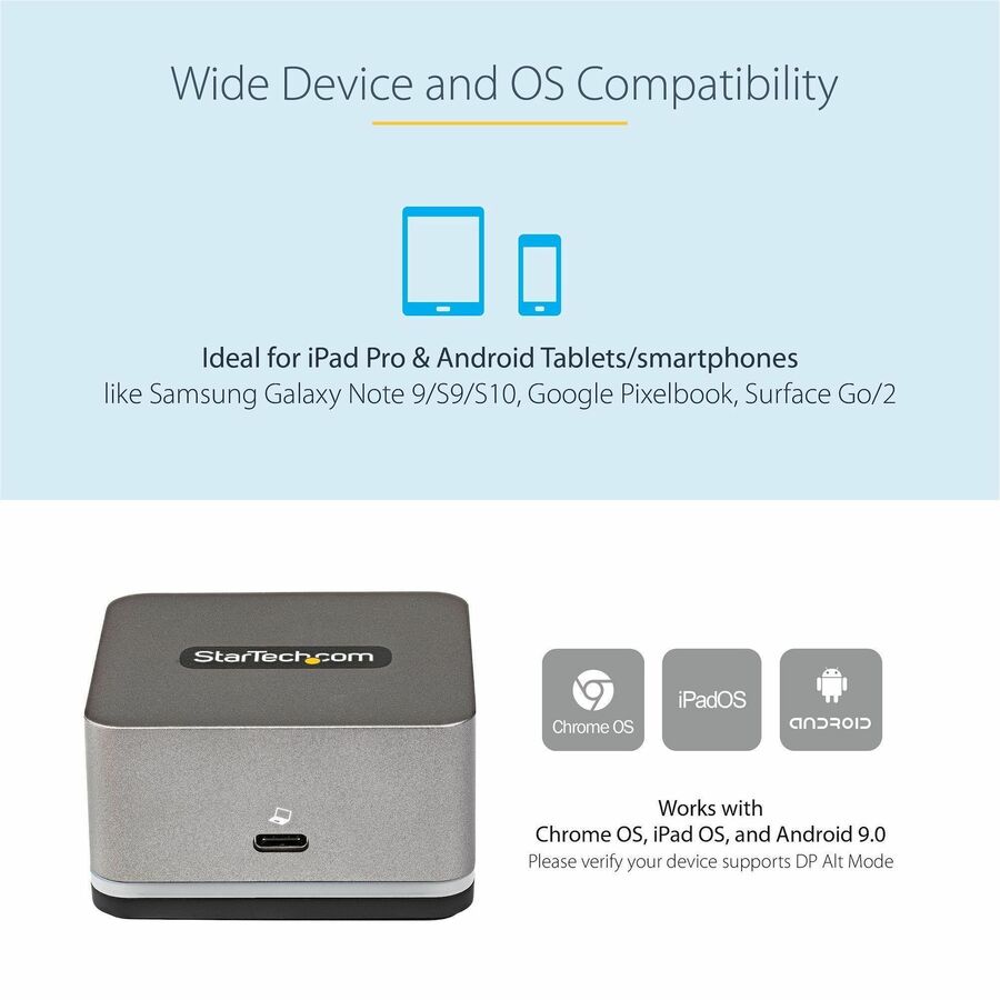 StarTech.com USB C Mini Dock for iPad Pro, Tablets & Smartphones, USB-C Docking Station, 4K HDMI, 27W Power Delivery, 3-Port USB Hub, GbE