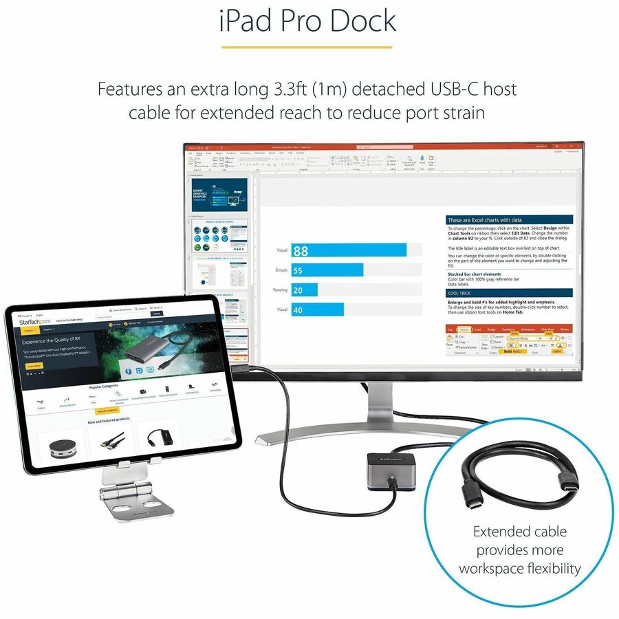 StarTech.com USB C Mini Dock for iPad Pro, Tablets & Smartphones, USB-C Docking Station, 4K HDMI, 27W Power Delivery, 3-Port USB Hub, GbE