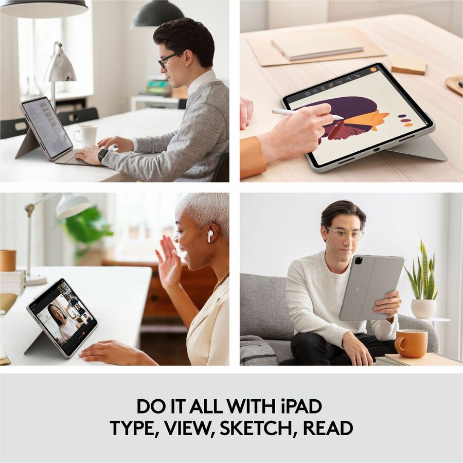 Logitech Combo Touch Keyboard/Cover Case (Folio) for 12.9" (327.66 mm) Apple, Logitech iPad Pro (5th Generation) Tablet - Sand