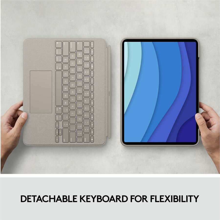 Logitech Combo Touch Keyboard/Cover Case (Folio) for 12.9" (327.66 mm) Apple, Logitech iPad Pro (5th Generation) Tablet - Sand