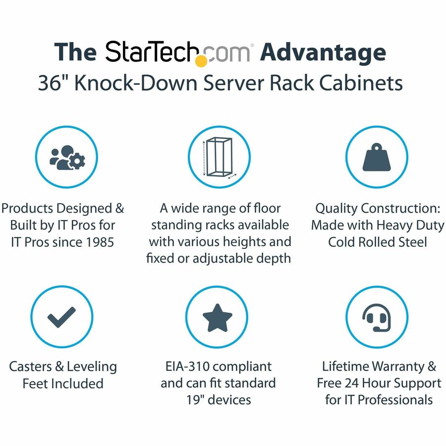 StarTech.com 4-Post 32U Server Rack Cabinet, 19" Data Rack Cabinet for Computer / IT Equipment, Home Network Rack, Half Height Server Rack