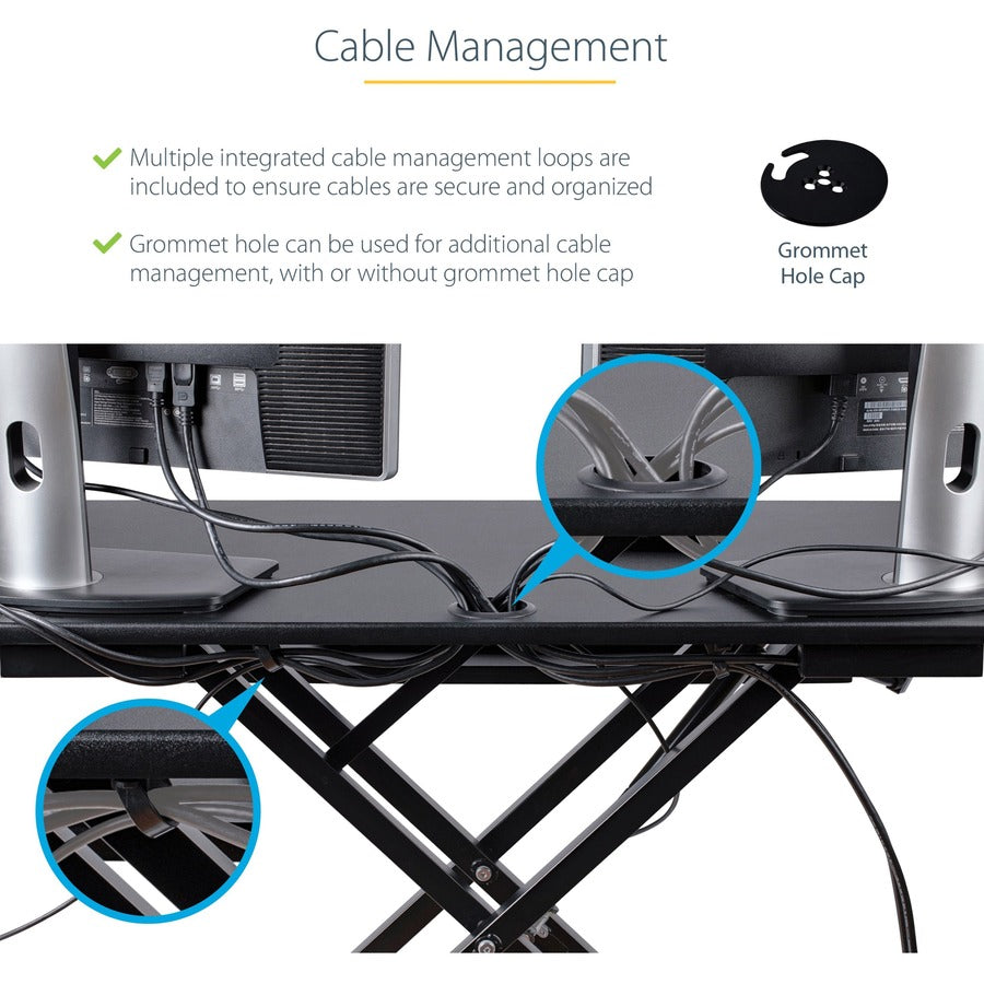 StarTech.com Corner Sit Stand Desk Converter with Keyboard Tray, Large Surface 35"x21" , Height Adjustable Ergonomic Tabletop Standing Desk