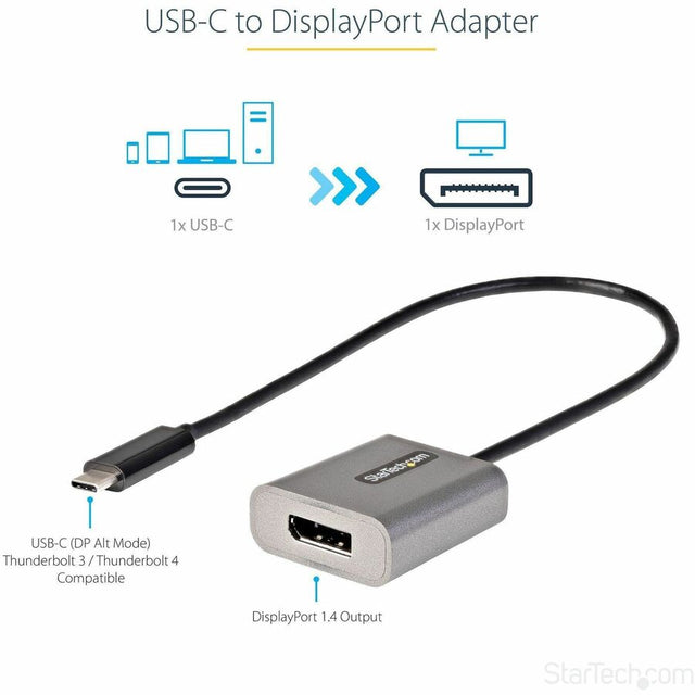 StarTech.com USB C to DisplayPort Adapter, 8K/4K 60Hz USB-C to DisplayPort 1.4 Adapter, DSC, USB Type-C to DP Video Converter, w/12" Cable