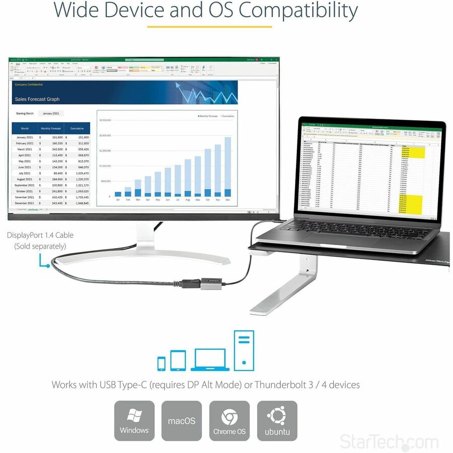 StarTech.com USB C to DisplayPort Adapter, 8K/4K 60Hz USB-C to DisplayPort 1.4 Adapter, DSC, USB Type-C to DP Video Converter, w/12" Cable