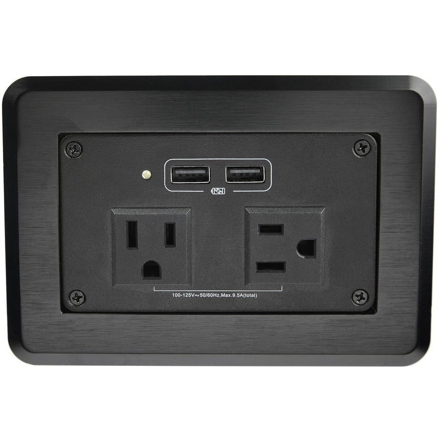 StarTech.com Conference Table Power Center, 2x UL Certified 120V AC Outlets, 2x USB (BC 1.2), Recessed Desk Power Strip/Charging Station