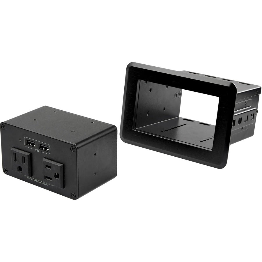 StarTech.com Conference Table Power Center, 2x UL Certified 120V AC Outlets, 2x USB (BC 1.2), Recessed Desk Power Strip/Charging Station