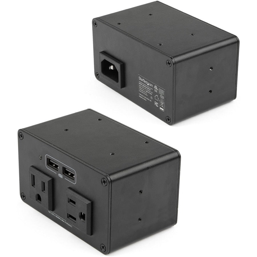 StarTech.com Conference Table Power Center, 2x UL Certified 120V AC Outlets, 2x USB (BC 1.2), Recessed Desk Power Strip/Charging Station