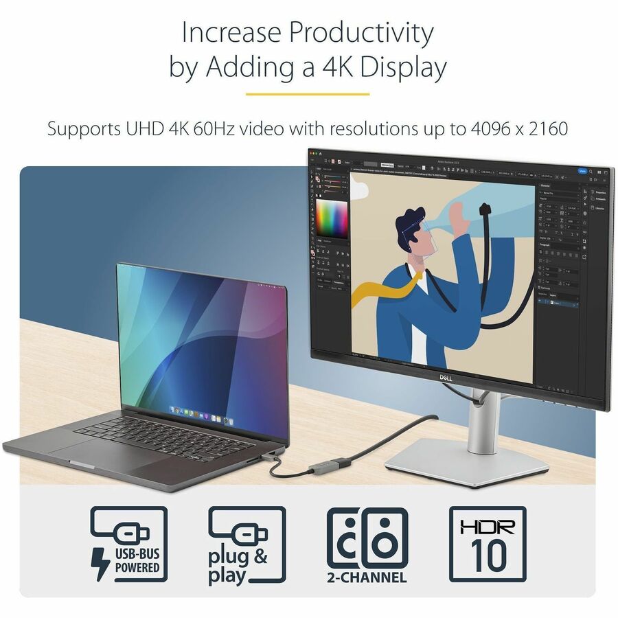 StarTech.com USB C to HDMI Adapter Dongle, 4K 60Hz, HDR10, USB-C to HDMI 2.0b Converter, USB Type-C DP Alt Mode to HDMI Monitor/Display