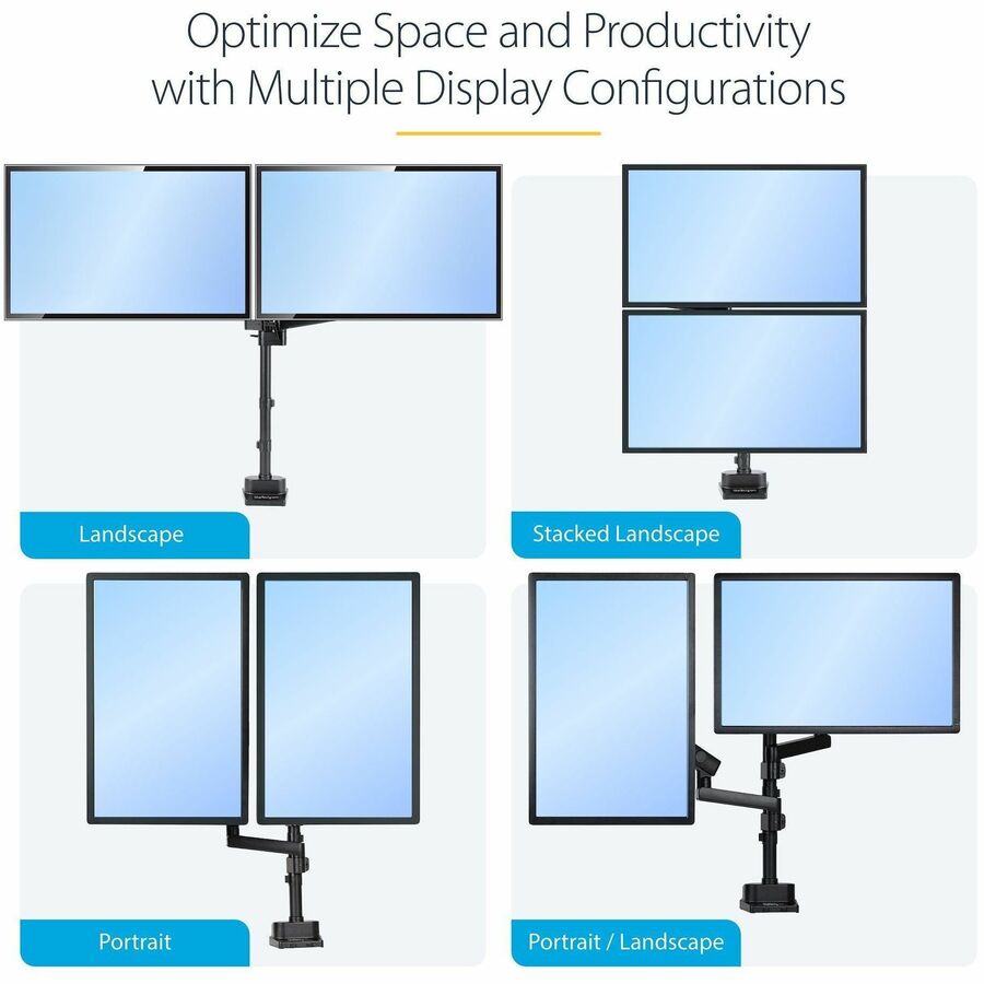 StarTech.com Desk Mount Dual Monitor Arm, Height Adjustable Full Motion Monitor Mount for 2x VESA Displays up to 32" (17.6lb/8kg)

