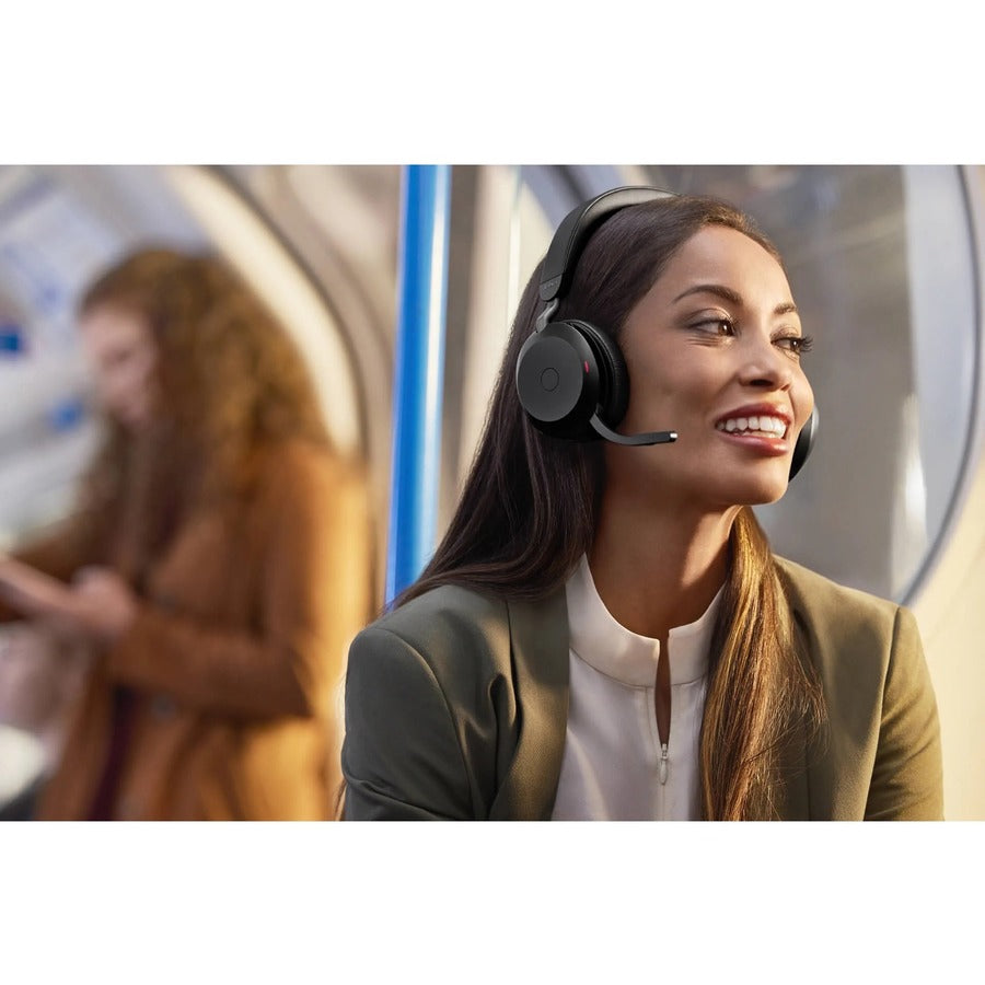 Jabra Evolve2 75 Wireless On-ear Stereo Headset - USB-C - For MS Teams - With Charging Stand - Black - Binaural - Ear-cup - 3000 cm - Bluetooth - 20 Hz to 20 kHz - MEMS Technology Microphone - Noise Cancelling
