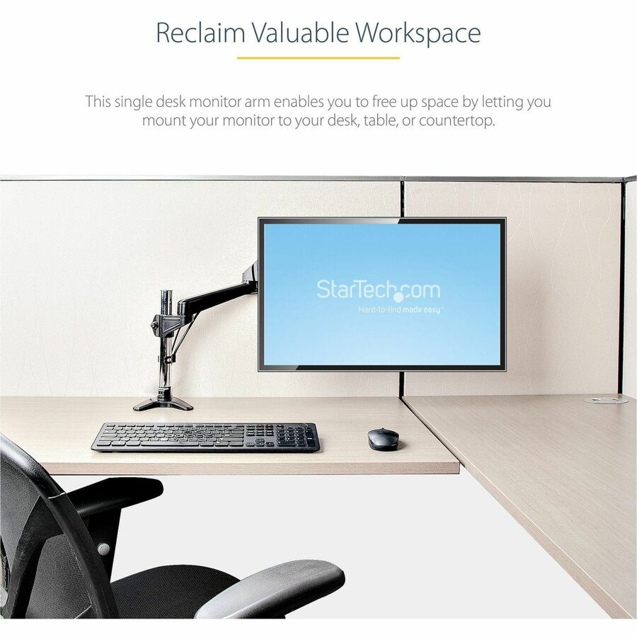 StarTech.com Desk Mount Monitor Arm for Single VESA Display 49"(17.6lb/8kg), Full Motion Articulating &amp; Height Adjustable, C-Clamp/Grommet
