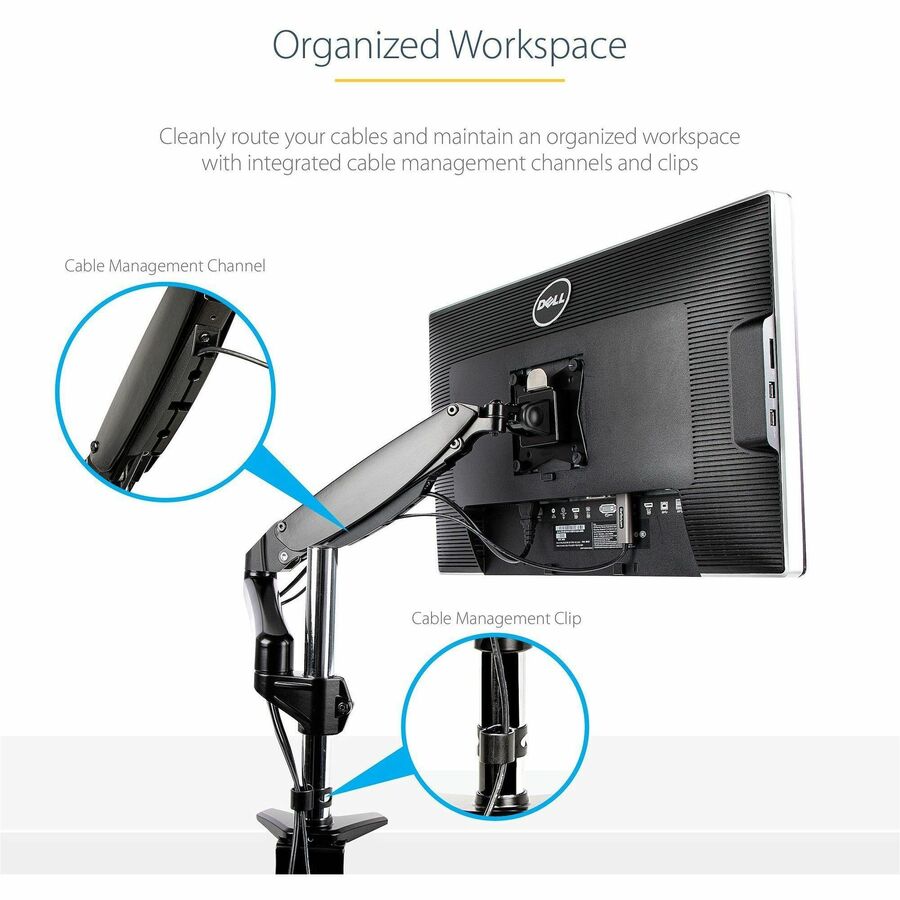 StarTech.com Desk Mount Monitor Arm for Single VESA Display 49"(17.6lb/8kg), Full Motion Articulating &amp; Height Adjustable, C-Clamp/Grommet