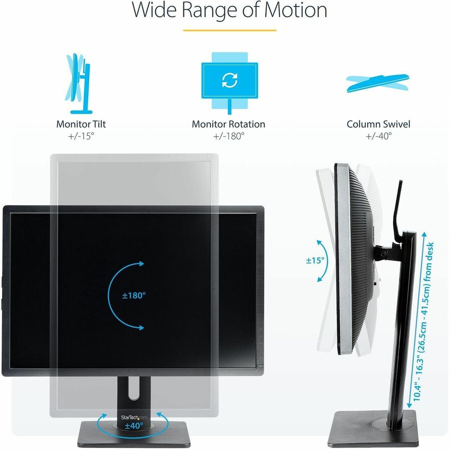 StarTech.com Free Standing Single Monitor Mount, Height Adjustable Ergonomic Monitor Desk Stand, For VESA Mount Displays up to 32" (15lb)