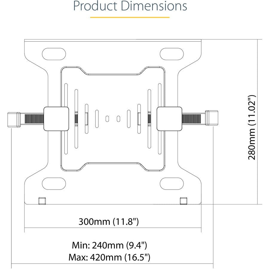 StarTech.com VESA Laptop Tray, Adjustable Monitor Arm Laptop Tray, Secures Notebooks up to 4.5kg (9.9lb), 75x75 & 100x100 VESA, Ventilated