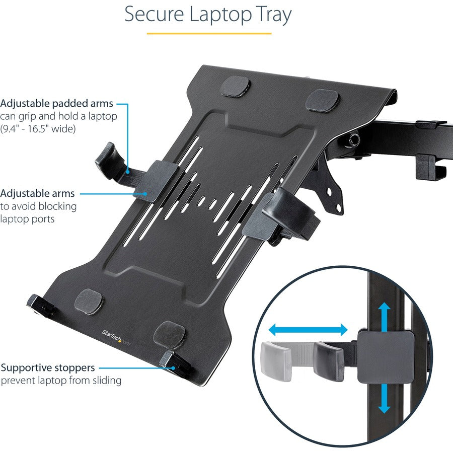 StarTech.com VESA Laptop Tray, Adjustable Monitor Arm Laptop Tray, Secures Notebooks up to 4.5kg (9.9lb), 75x75 & 100x100 VESA, Ventilated