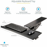 StarTech.com Under Desk Keyboard Tray, Height Adjustable Keyboard and Mouse Tray (10" x 26"), Ergonomic Computer Keyboard Tray w/Mouse Pad