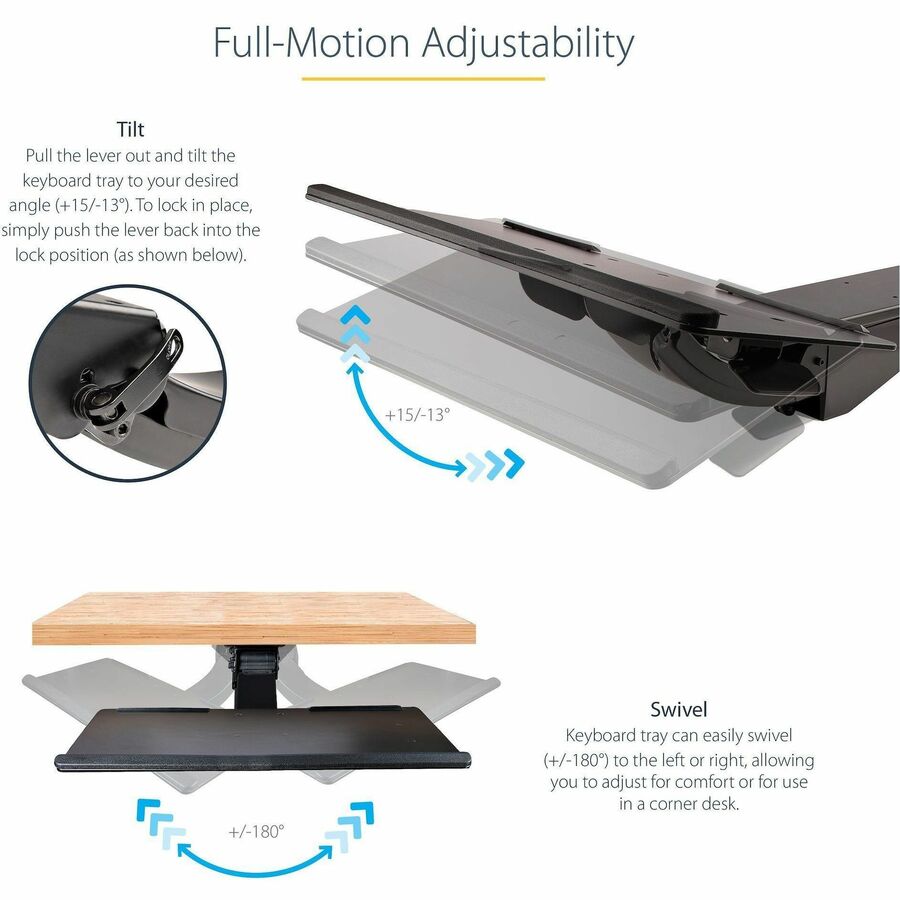 StarTech.com Under Desk Keyboard Tray, Height Adjustable Keyboard and Mouse Tray (10" x 26"), Ergonomic Computer Keyboard Tray w/Mouse Pad