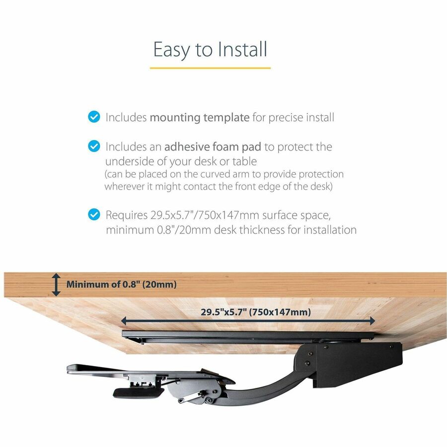 StarTech.com Under Desk Keyboard Tray, Height Adjustable Keyboard and Mouse Tray (10" x 26"), Ergonomic Computer Keyboard Tray w/Mouse Pad