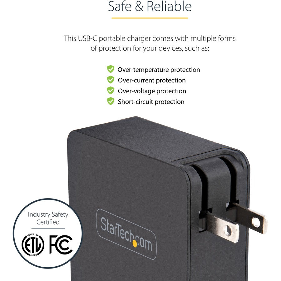 Chargeur mural USB-C StarTech.com, 60 W PD avec câble de 2 m, chargeur portable USB-C pour ordinateur portable, adaptateur universel, certifié USB IF/ETL