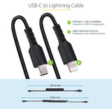 Câble USB-C vers Lightning StarTech.com de 1 m (3 pi), certifié MFi, câble spiralé pour chargeur iPhone, noir, gaine TPE durable en fibre d'aramide