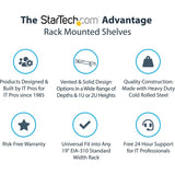 StarTech.com 1U Server Rack Cabinet Shelf - Fixed 12" Deep Cantilever Rackmount Tray for 19" Data/AV/Network Enclosure w/cage nuts, screws