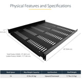 Étagère pour rack serveur ventilée 1U StarTech.com - Plateau de montage en rack cantilever fixe de 50,8 cm de profondeur pour boîtier de données/audiovisuel/réseau de 48,3 cm avec écrous cage