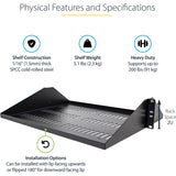 StarTech.com 2U Vented Server Rack Shelf - Center Mount Fixed 14" Deep Cantilever Rackmount Tray for 19" Data/AV/Network w/Cage Nuts