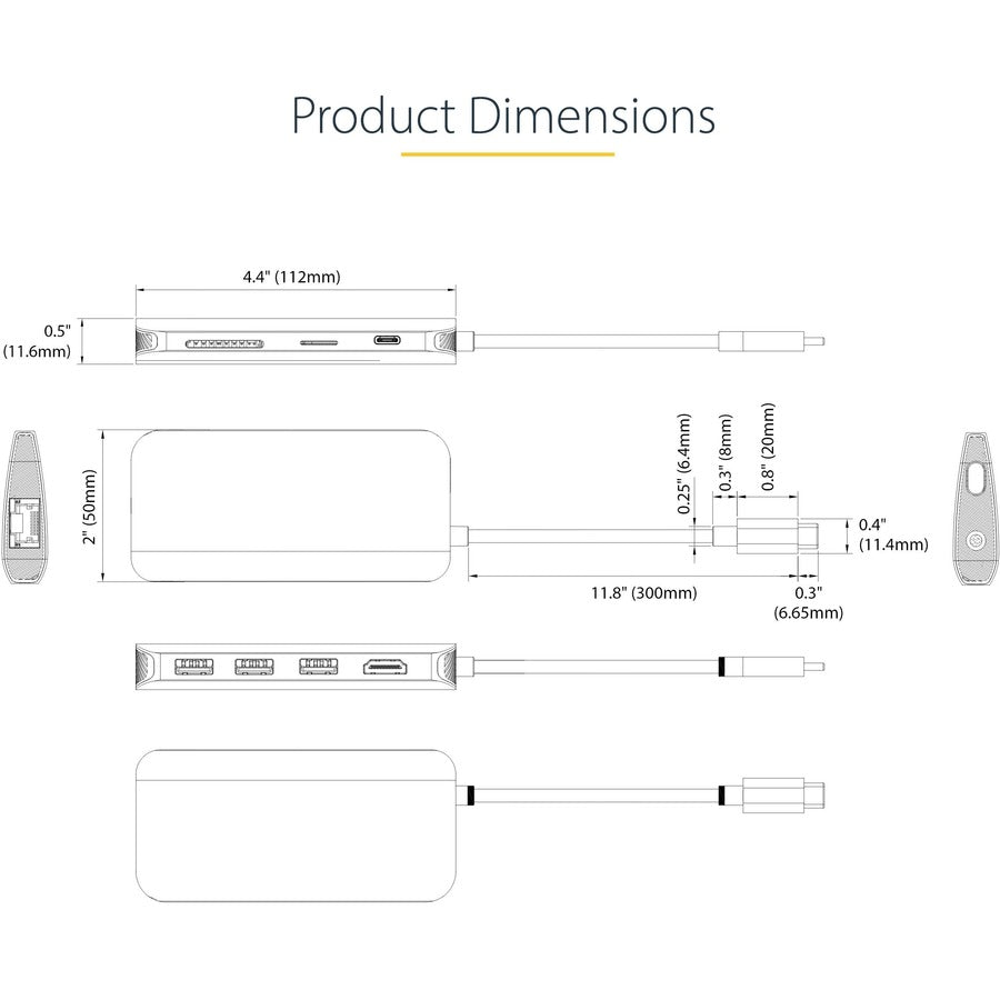 StarTech.com USB C Multiport Adapter, 4K 60Hz HDMI HDR10 Video, 3 Port 5Gbps USB-A Hub, 100W PD Pass-Through, GbE, SD/MicroSD, Mini Dock