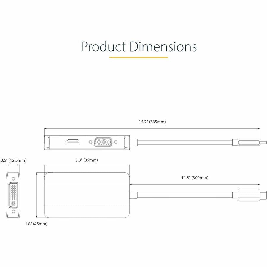 StarTech.com USB C Video Adapter, USB C to HDMI DVI VGA Adapter, 4K 60Hz, Aluminum, Video Display Adapter, USB Type C Travel Adapter