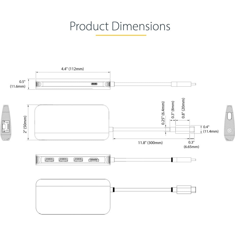 StarTech.com USB C Multiport Adapter, 4K 60Hz HDMI HDR10 Video, 3 Port 5Gbps USB 3.2 Hub, 100W PD PassThrough, GbE, Mini Travel Dock