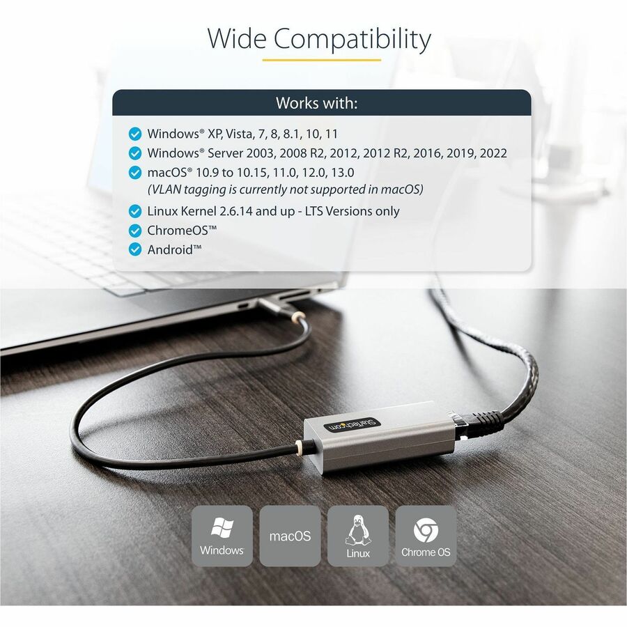 StarTech.com USB-C to Ethernet Adapter, 10/100/1000 Mbps, Gigabit Network Adapter, ASIX AX88179A, 1ft/30cm Cable, Windows/macOS/Linux
