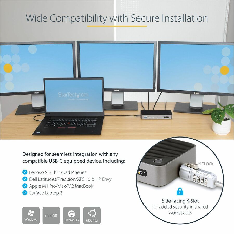 StarTech.com USB-C Triple Monitor Docking Station - Triple 4K HDMI/DP USB-C Dock - 5x USB Hub - GbE - 100W PD - Universal / Multi Monitor