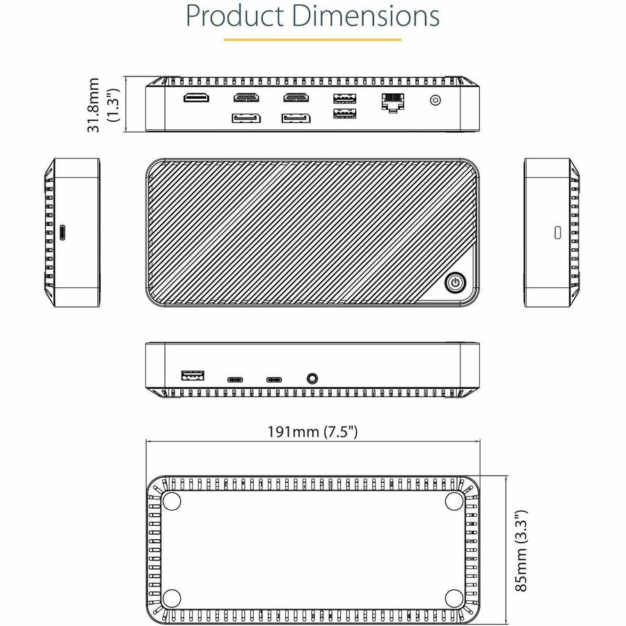 StarTech.com USB-C Triple Monitor Docking Station - Triple 4K HDMI/DP USB-C Dock - 5x USB Hub - GbE - 100W PD - Universal / Multi Monitor