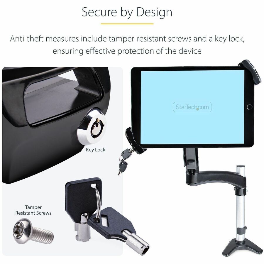 StarTech.com VESA Mount Adapter for Tablets 7.9 to 12.5in, Up to 2kg /4.4lb, 75x75/100x100, Universal Anti-Theft Tablet VESA Mount Clamp