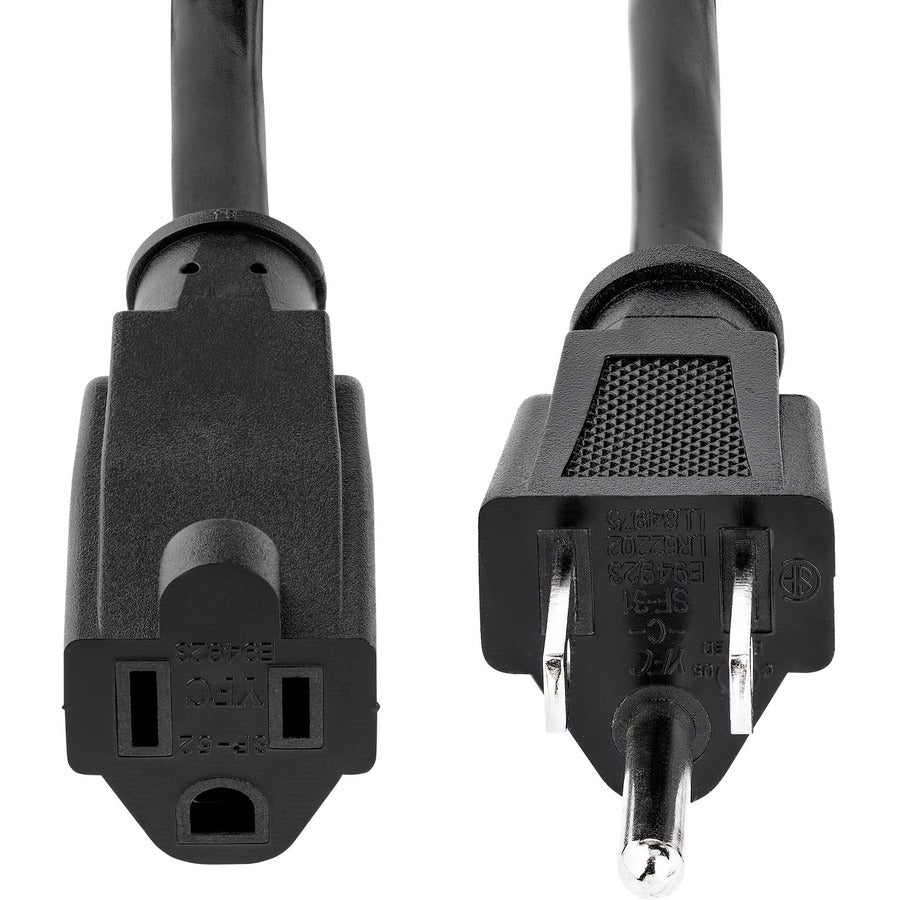 StarTech.com 15ft (4.5m) Heavy Duty Extension Cord, NEMA5-15P to NEMA5-15R Black Extension Cord, 15A 125V, 14AWG, Heavy Gauge Power Cable