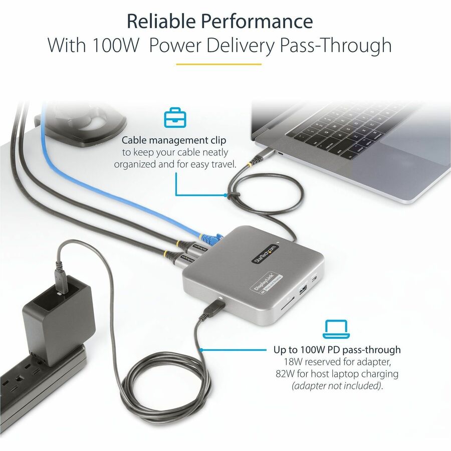 StarTech.com USB C Multiport Adapter, Dual 4K 60Hz HDMI 2.0b, 2x 10Gbps USB Hub, 100W PD Pass-Through, GbE, SD, Mini Dock, Win/Mac