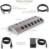 StarTech.com 7-Port Self-Powered USB-C Hub with Individual On/Off Switch, Desktop/Laptop USB-C to USB-A Hub, USB Type C Hub w/Power Supply