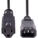 StarTech.com 3ft (1m) Power Extension Cord, IEC C14 to NEMA 5-15R, 10A 125V, 18AWG, Black, Outlet Extension Cable for Power Supplies