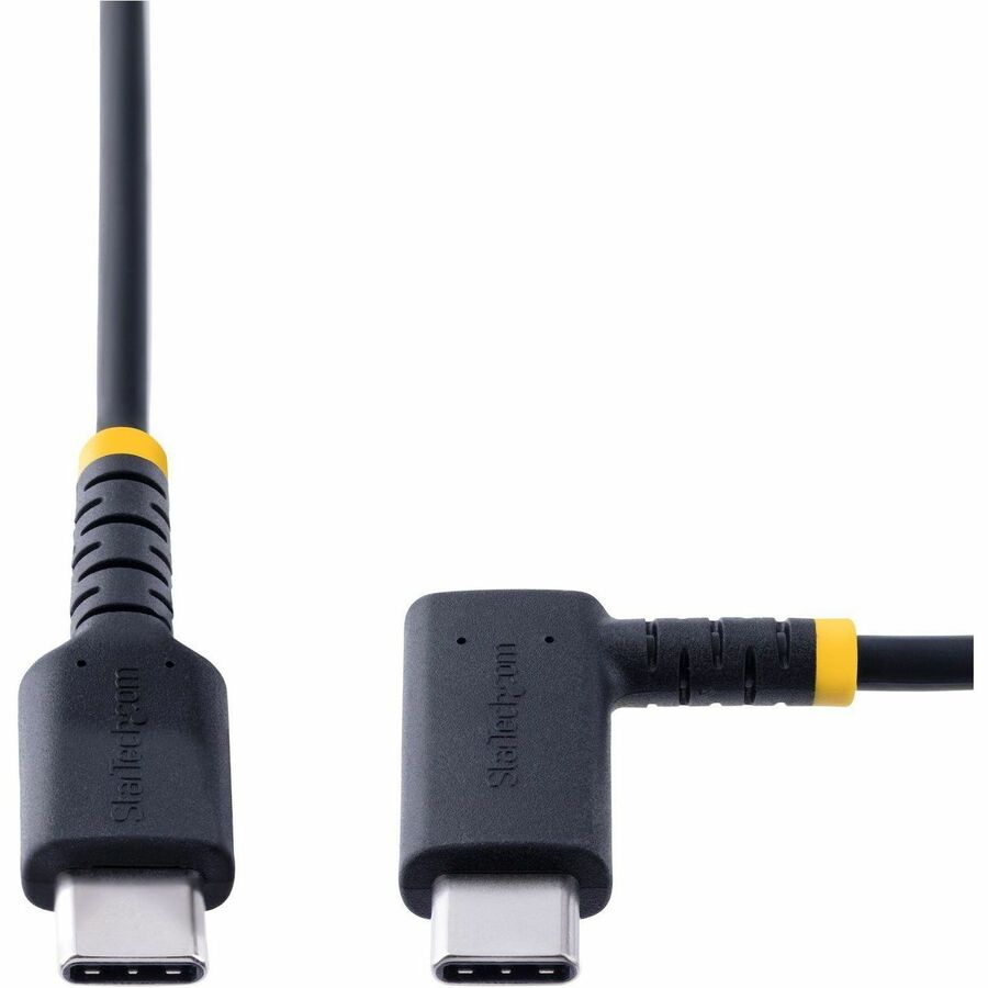 StarTech.com 1ft (30cm) USB C Charging Cable Right Angle, 60W PD 3A, Heavy Duty Fast Charge USB-C Cable, Durable Rugged Aramid Fiber